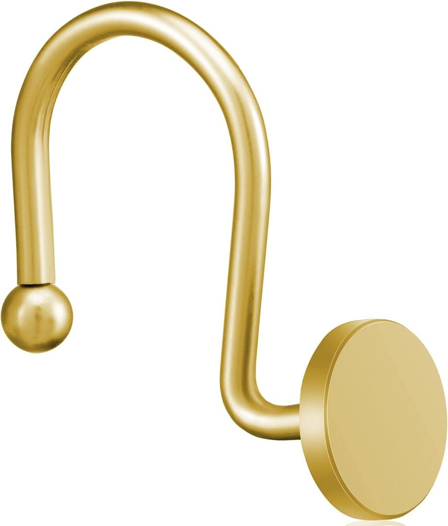 ZESLMG Shower Curtain Hooks, Gold Shower Curtain Rings Rustproof Metal Round Decorative Shower Hooks Rings for Bathroom Shower Rods Curtains, Set of 12 Heavy Duty Solid Hooks