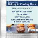 Ultra Cuisine Oven-Safe, Dishwasher-Safe 100% Stainless Steel Cooling and Baking Rack Set Heavy Duty Tight-Wire - 11.5 x 16.5-inch - Set of 2 - Half Sheet Pan Cooling Racks