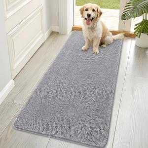 OLANLY Dog Door Mat for Muddy Paws 70x35, Absorbs Moisture and Dirt, Absorbent Non-Slip Washable Doormat, Quick Dry Chenille Mud Mat for Dogs, Entry Indoor Entryway Carpet for Inside Floor, Light Grey