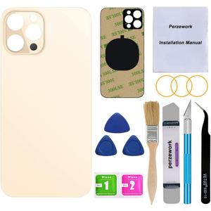 OEM Rear Back Glass Replacement (Gold) Compatible with iPhone 12 Pro Max 6.7 inches All Carriers with Pre-Installed Adhesive and Repairing Tool Kits