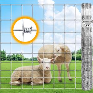 4ft x 164ft Galvanized Farm Fence, Fixed Knot Woven Wire Livestock Fence 16Ga, Deer Cattle Fence Wire, for Sheep Hog Goat Horse Panel Fence and Field Protection