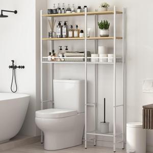 Extra Wide Over The Toilet Storage - 37.5" W, 4-Tier Over Toilet Bathroom Organizer with Extra Side Shelf and 2 Drain Baskets, Space Saver Storage for Bathroom, Balcony, Living Room