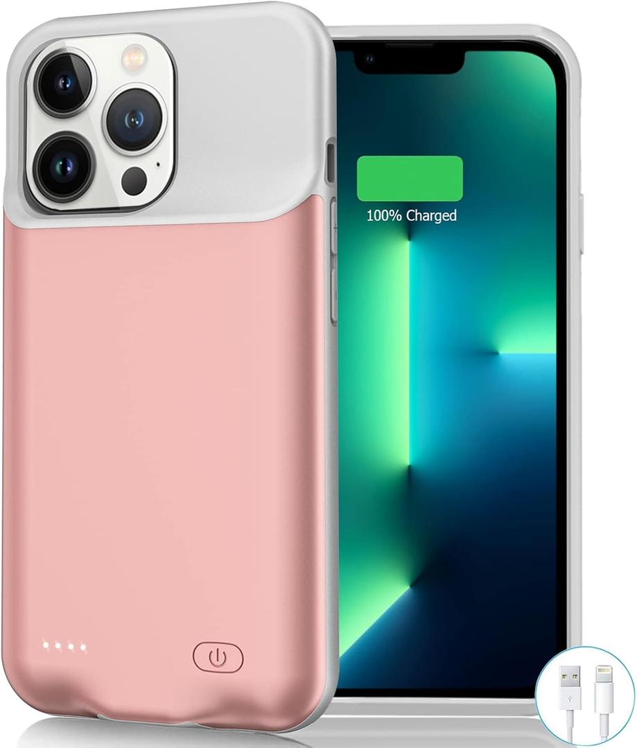 Battery Case for iPhone 13 Pro, 7000mAh Slim Portable Rechargeable Protective Battery Pack Cover Power Bank Charging Case Compatible with iPhone 13 Pro (6.1 inch) Extended Battery Charger Case (Pink)