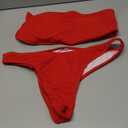 YIMISAN Women's Two Piece Bandeau Swimsuit Ribbed Strapless Tube Bikini Top with Mid Waist Cheeky Bottom Bathing Suit XL