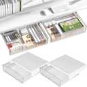 Self-adhesive Under Desk Drawer Organizer, 2 Pack Table Hidden Slide Out Large Storage Mounted Desktop Pencil Holder Tray Drawers for Office Home School Stationery Kitchen (Large, White)