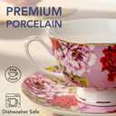 BTaT- Tea Cups and Saucers, Floral Design, Porcelain Tea Cup Sets, Dishwasher Safe, Set of 6, 8 oz, Mothers Day Gift