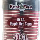 Burgundy Ripple Hot Cups - 16 Oz - Paper, Case Of 200, 4 Packs X 50 - For Coffee, Tea, Cafes & Breakrooms, Large