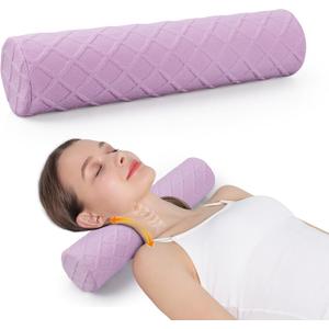 Cozyhealth Cervical Roll Pillow, Medium Soft Memory Foam Neck Round Pillow Cylinder Bolster Pillow for Sleeping, Round Neck Support for Bed, Legs, Back and Yoga (Purple, Medium - 3.9" H)