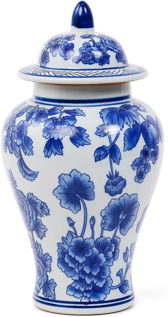 Blue and White Ginger Jar with Lid Antique Style Porcelain Ginger Jars Chinoiserie Home Decorative