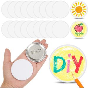 XunYee 40 Pcs Blank White Button Pins 2.25 Inch/ 58 mm DIY Craft Button with White Pins Design Making Kit for Crafts Valentines Supplies, DIY Badges
