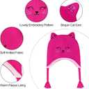 Girls Winter Cat Ear Beanie Hat and Gloves Set Kids Knitted Earflap Cap Mitten Set for Ages 3-7