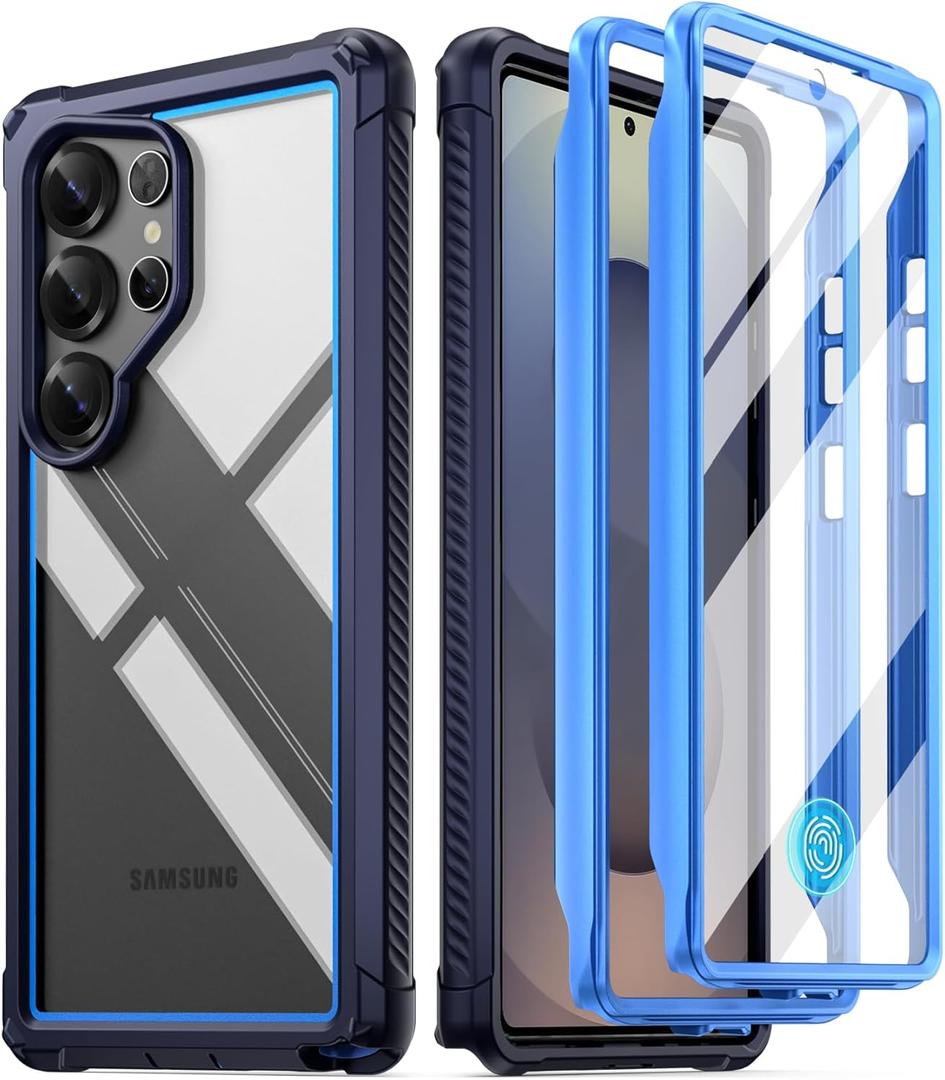 Poetic Guardian Case for Samsung Galaxy S25 Ultra 5G 6.9" (2025) [20 FT Mil-Grade Drop Tested], Built-in Screen Protector [Work with Fingerprint ID], Full Body Rugged Shockproof Case, Blue/Clear