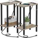 TUTOTAK Small End Table with Charging Station, Narrow Side Table with USB Ports and Outlets, Set of 2, Skinny Sofa Table, Slim Nightstand, Living Room, Bed Room, Greige TB01BG0602