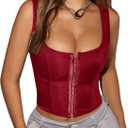 SOLY HUX Women's Sexy Corset Top Corset Tank Clubwear Sleeveless Scoop Neck Crop Tops (Medium, Plain Red)