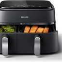 Philips Dual Basket Air Fryer 3000 Series 8-in-1 functions, 9.5 Quarts Airfryer, 2 Drawers, Auto-sync Cooking Time, 90% Less Fat, Rapid Air Technology, HomeID App, Dishwasher Safe, Black (NA351/00)