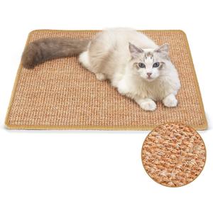 FUKUMARU Cat Scratcher Mat, 23.6 X 15.7 Inch Natural Sisal Cat Scratch Mats, Horizontal Cat Floor Scratching Pad Rug with Sticky Tapes, Protect Couch and Carpets