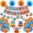 30 Pieces Dart Happy Birthday Supplies Gun Decoration Banner Latex Balloons Paper Fans Honeycomb Centerpieces 3D Dart Table Decorations Hanging Swirls for Birthday Party