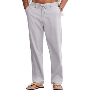 COOFANDY Mens Cotton Linen Pants Casual Drawstring Summer Beach Pants Lightweight Linen Dress Trousers (XX-Large, Light Grey)