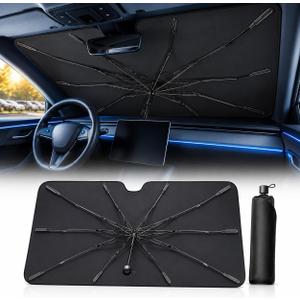 2026 Upgraded DooGooCoo Windshield Sun Shade Umbrella for Car, Reinforced Frame, UV Block Heat Shield, Keeps Interior Cooler, Foldable Front Windshield Cover, Medium 57" x 32"