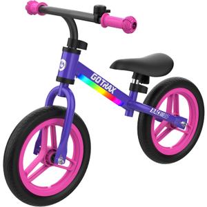 Gotrax KS12 Balance Bike for 2-5 Years Old, 12" Toddlers Bike with LED Light&Bell, Adjustable Soft Seat&Handlebar, Flat-Free Tires&Easy Assembly, Lightweight&No Pedal, Kids Toy Gift for Boys Girls (Purple)