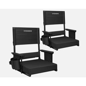 VIVOHOME 2 Pack Stadium Seats with Back Support and Cushion, Portable Bleacher Chair with Cup Holder and Shoulder Strap Black, 12.5 x 16.5 x 16.5 Inches