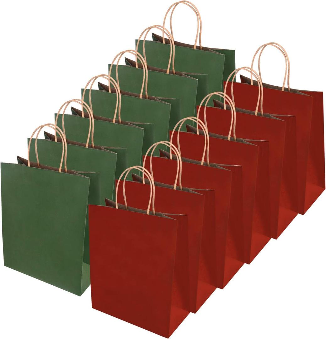 Livder 24 Pieces Christmas Red Green Paper Bags (10.6 x 8.66 x 4.3 Inches)
