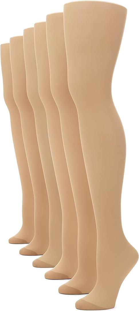 No Nonsense Women's Regular Sheer Tights With Reinforced Panty and Toe (Nude - 6 Pair Pack) Plus