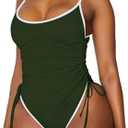 Viottiset Women's Ruched Drawstring One Piece Swimsuit Tummy Control High Cut Bathing Suits, Large