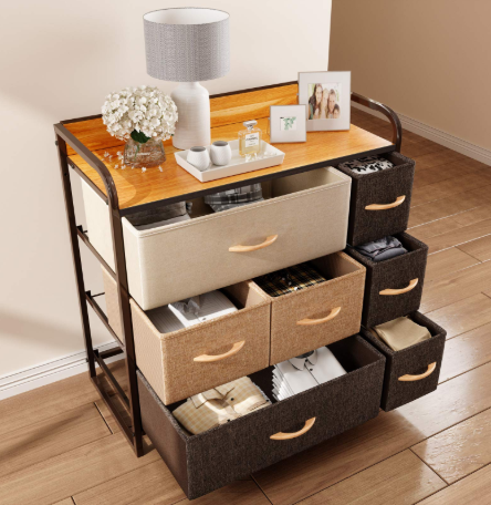 CubiCubi Dresser Organizer with 7 Drawer, Furniture Storage Tower Unit for Bedroom Hallway Entryway Closets, Dresser Clothes Storage with Sturdy Steel Frame Wood Top, Chocolate