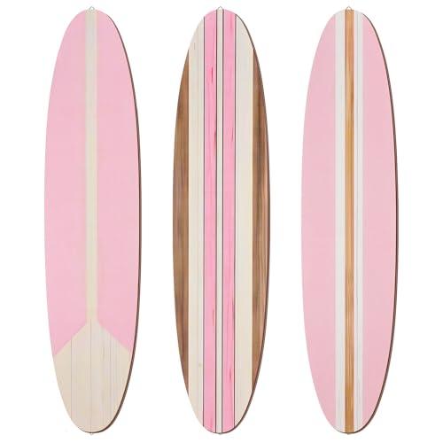 Gerrii 3-Piece Surfboard Girls Wall Decor, 23.6" x 5.4", Pink, Wooden, Cute Beachy Tropical Wall Art for Surfer Bedroom, Living Room, Girl Bathroom Decorations