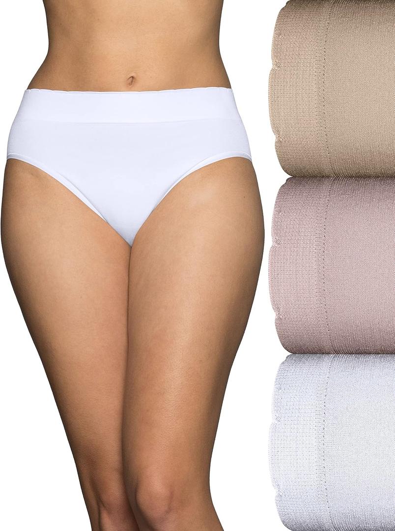 Vanity Fair Women's Seamless Underwear, Light Smoothing, No Pinch No Show (9, Hi Cut - 3 Pack - Quartz/White/Neutral)