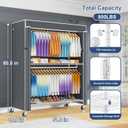 ULIFHOME P8C Max Heavy Duty Clothes Rack（With Extended Width Design） Rolling Clothing Racks for Hanging Clothes with Lockable Wheels，51.2" W x 15.8" D x 80.5" H，Load 700LBS，White Rack with Grey Cover