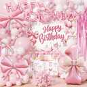 121Pcs Girls Just Wanna Be One Birthday Decorations Coquette Pink Bow 1st Theme Party Supplies 2 Tinsel Polyester Backdrop Balloon Arch Kit Cake Toppers Tablecloth