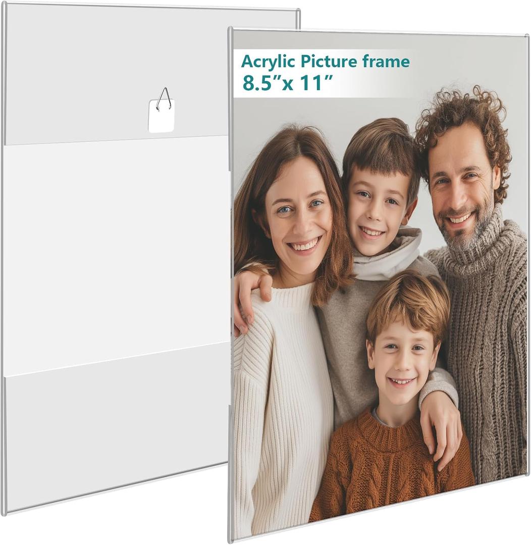 Bluesun 8.5x11 Picture Frame set of 2 pack Acrylic Frames -8.5x11 Business License Certificate Frame Great for Hanging Wall Vertical, Frameless Clear Frame Various Decorative Style