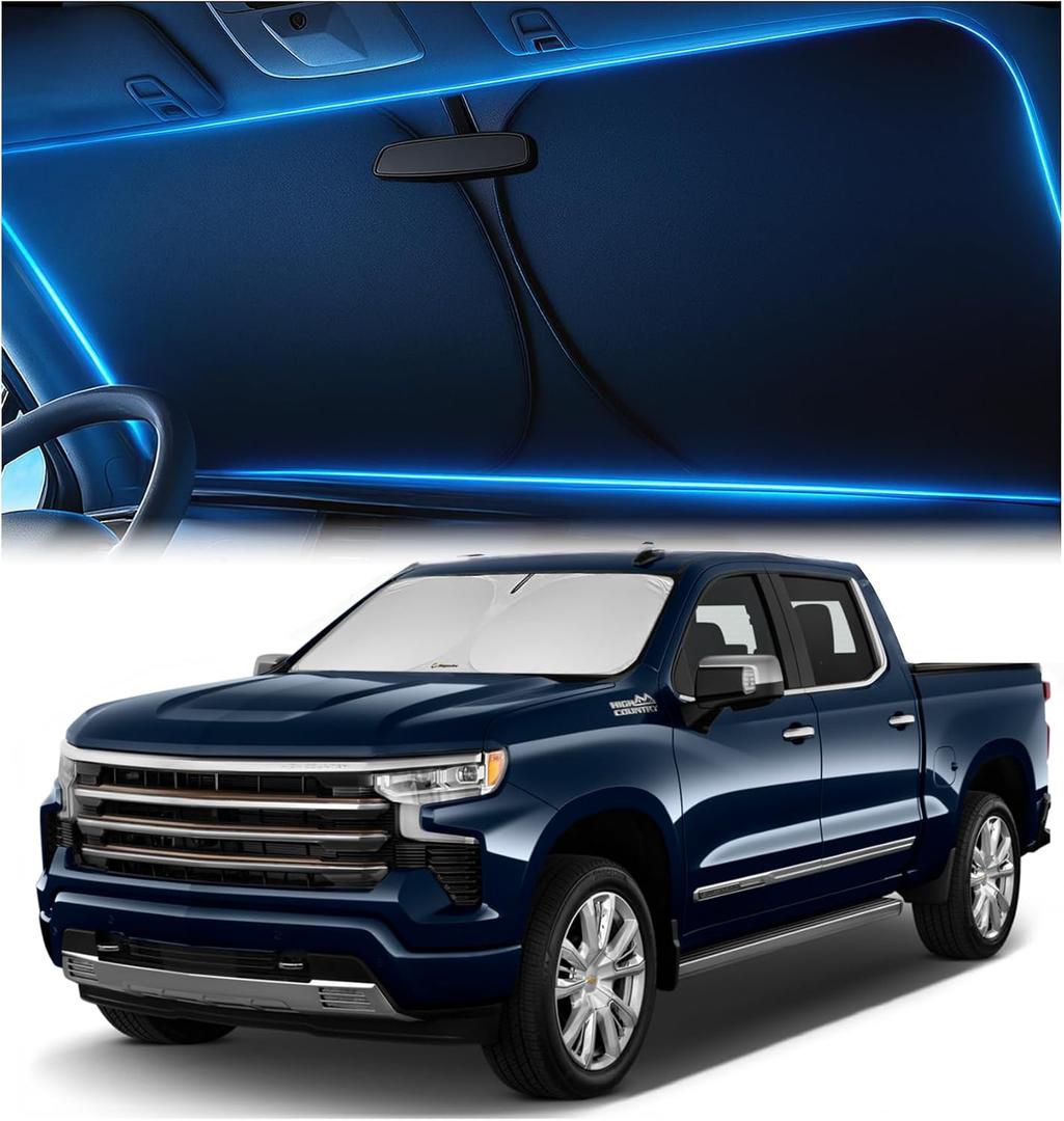 Magnelex Windshield Sun Shade for Chevrolet Silverado 2019-2026, Foldable Car Window Sunshade, Heat & UV Visor Cover, Reflective Front Shades Accessories