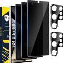 [3+2 Pack] Galaxy S24 Ultra Privacy Screen Protector, 9H Tempered Glass, Ultrasonic Fingerprint Support, 3D Curved, HD Clear Anti-Spy Film for Samsung S24 Ultra 5G Glass Screen Protector