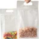 PABCK Clear Plastic Stand Up Bags Resealable Food Storage Bag with Handle for Candy Cookies Packaging Zipper Self Seal Poly Pouch Reusable Snack Bakery Packing (30, 9.06x12.99+3.15 inch)