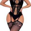 2 x Women's Mesh Lingerie Black Fishnet Baby Dolls Mini Dress Free Size Bodysuit See Through Shirts 3Pack