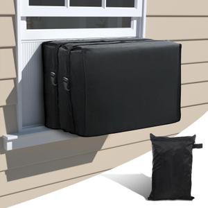 Black Window AC Cover, Dust-proof Waterproof Outdoor Protection Cover, Adjustable Straps, Bottom Covered, Medium (21"x16"x15") 