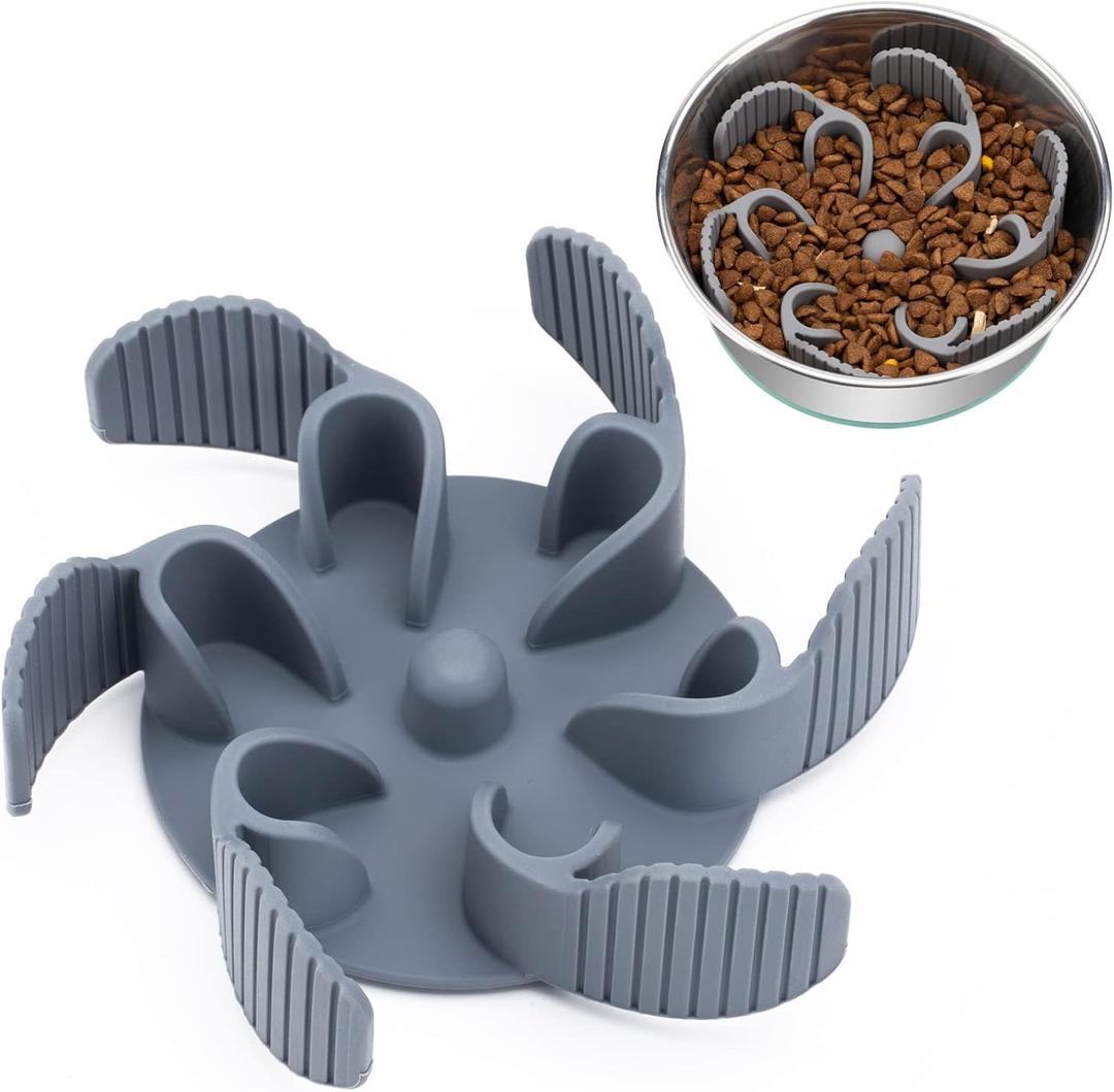 Keegud Slow Feeder Dog Bowls Insert [Octopus Suction Cups] Super Firm Slow Eating Dog Bowl [Cuttable] for Large Breed and Medium Size Dog Compatible with Regular and Elevated Dog Bowls (Flower)