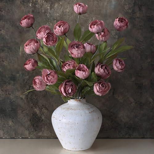 VIERENA 12 Pcs Faux Silk Peony Artificial Flowers for Vase -27", Bulk Fake Peonies Branches with Stems for DIY Bouquet Centerpieces Wedding Fillers Arrangements Shower Decorations (Warm Pink)