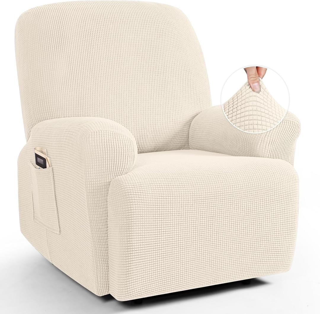TAOCOCO Recliner Cover 4-Pieces, Recliner Stretch Sofa Slipcover, Recliner Cover 1 Seat, Couch Protector Soft, Furniture Protector Covers with Elastic,Chair Covers Jacquard Pattern (Beige) TAOCOCO Recliner Cover 4-Pieces, Recliner Stretch Sofa Slipcover, Recliner Cover 1 Seat, Couch Protector Soft, Furniture Protector Covers with Elastic,Chair Covers Jacquard Pattern (Beige)