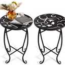 2 Pack 15 Inch Tall Plant Stands Outdoor Indoor, Metal Side Tables for Patio, Weather Resistant Flower Pot Racks with Swirl Pattern, Black End Table Set for Garden Balcony