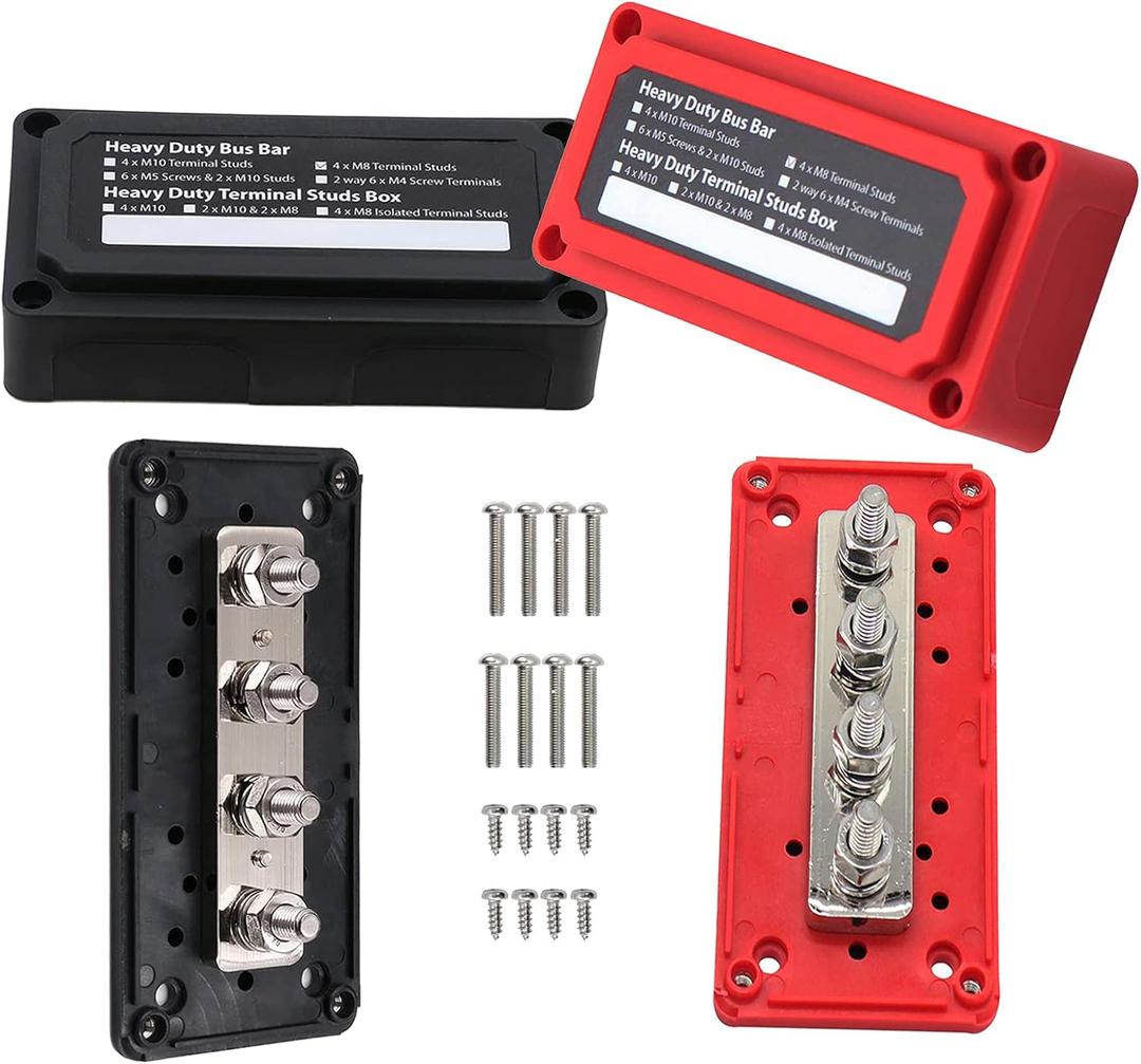 300A Bus Bar 12V Heavy Duty Module Design Power Distribution Block Waterproof Bus bar Box with 4X M8(5/16") Terminal Studs for Battery Marine Automotive RV Car Truck (Black & Red)