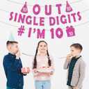 2 x Generic Out Single Digits I'm 10 Banner, Double Digits 10 Banner, Happy 10th Birthday Banner for Girls, Glitter Hot Pink 10th Birthday Party Decoration Supplies