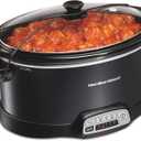 Hamilton Beach Portable 7 Quart Programmable Slow Cooker with Three Temperature Settings, Lid Latch Strap for Easy Travel, Dishwasher Safe Crock, Black (33474G) (7 Quarts, Lid Latch Strap for Easy Travel, Black)