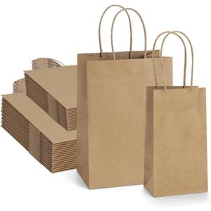 BagDream 200Pcs Gift Bags with Handles Bulk Kraft Brown Paper Gift Bags Assorted Sizes 3.5x2.4x6.7 & 5.25x3x8 Inch Small Paper Sacks for Party Favors, Business, Retail, Merchandise