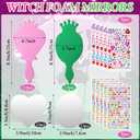 Geelin 24 Sets Pink and Green Mirror Crafts Foam Mirror for Witch Princess Party Favors DIY Decorate Your Own Glass Party Favors Movie Fan Gifts for Birthday Decorations
