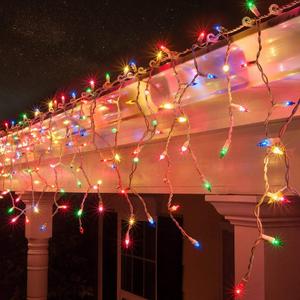 Lomotech Christmas Icicle Lights, 35Ft 54 Drops 300 Count Incandescent Connectable Waterproof Lights for Holiday Decorations (White Wire, Multicolor)