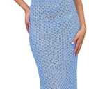 Saodimallsu Women Crochet Beach Cover Up Set Knit Crop Button Short Sleeve Collar Top Bodycon Long Skirt 2 Piece Outfits (Blue, S)